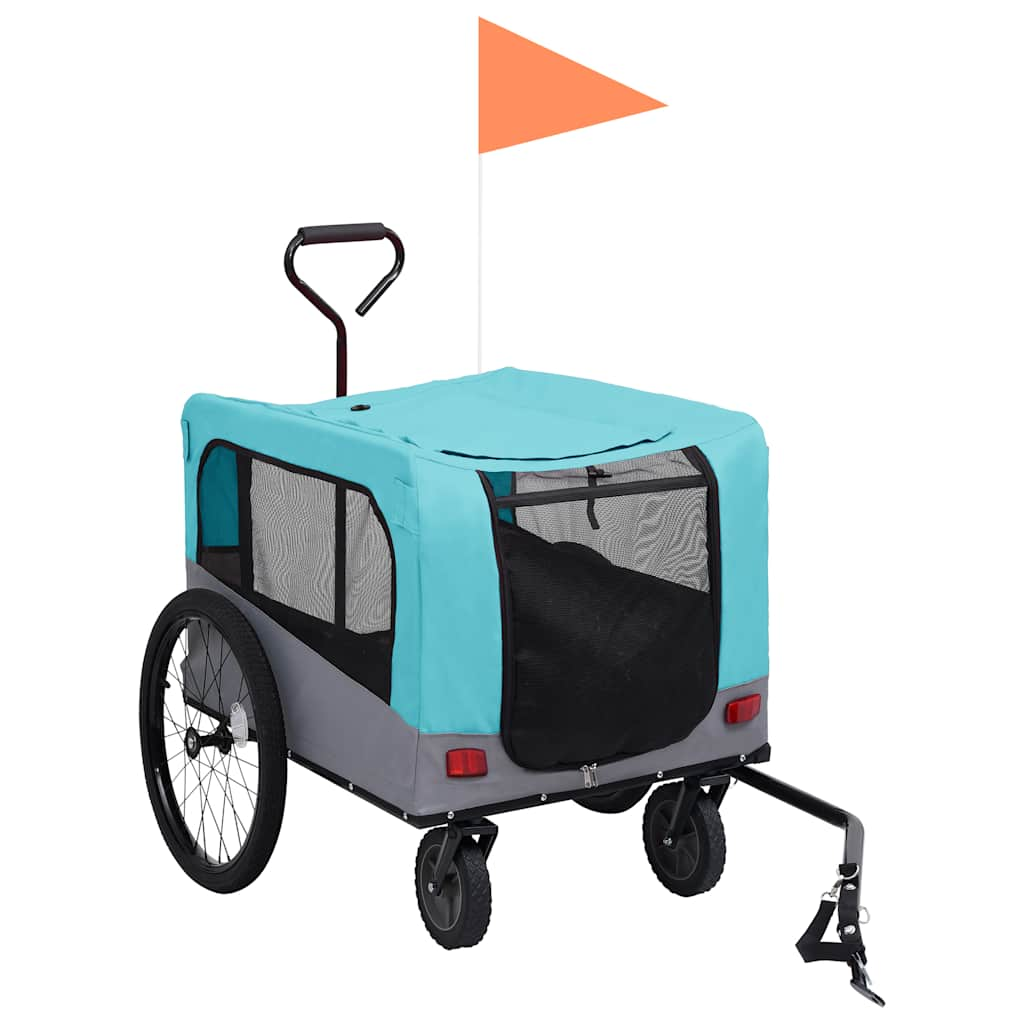 Vidaxl Bicycle Trailer a Dog Car 2-in-1 Blue and Grey