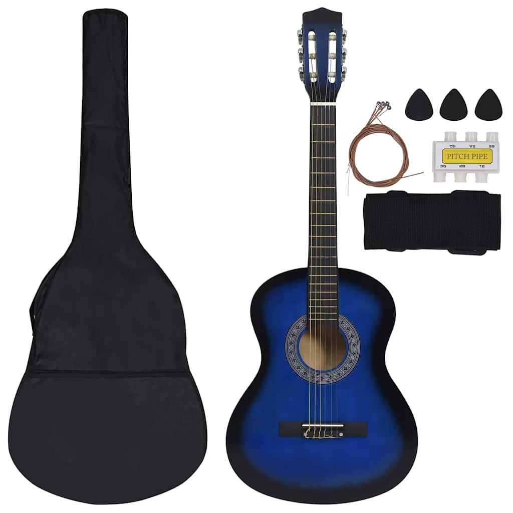 Vidaxl 8-piece guitar set classic beginner 3 4 36 blue