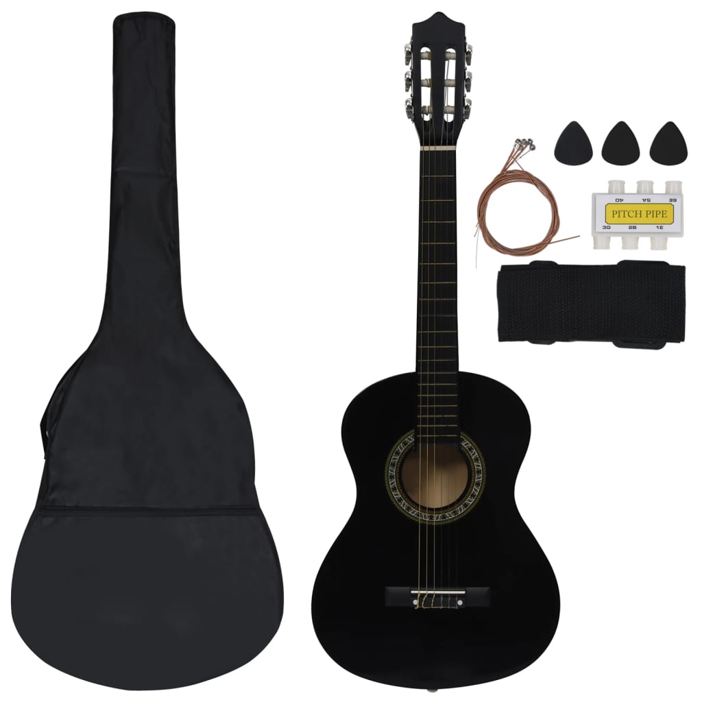 Vidaxl 8-Stéck Guitar Set Classic Ufänger 1 2 34 schwaarz