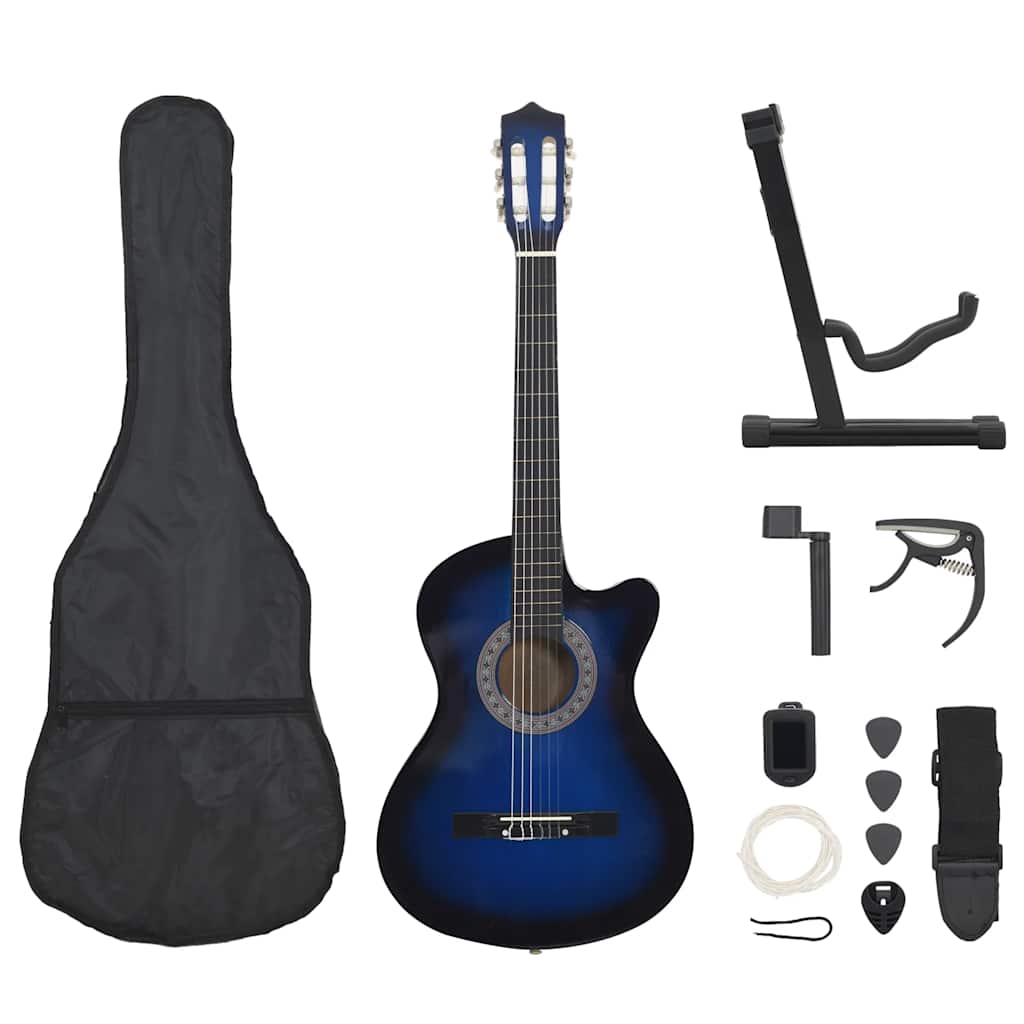 Vidaxl ensemble de guitare 12 pièces avec 6 cordes western classic 38 bleu