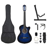 Vidaxl ensemble de guitare 12 pièces avec 6 cordes western classic 38 bleu