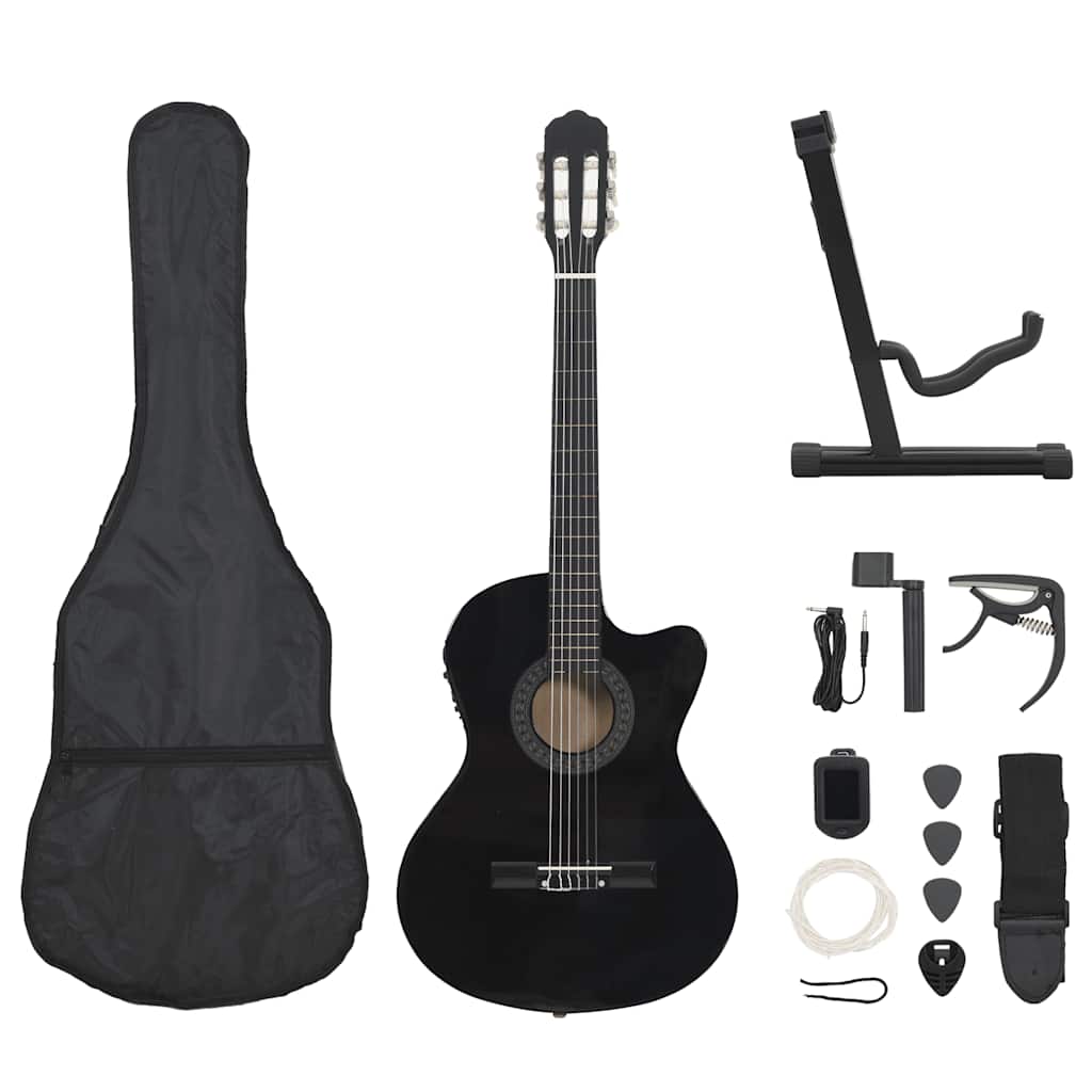 Vidaxl set de guitare 12 pièces avec égaliseur et 6 cordes western noir