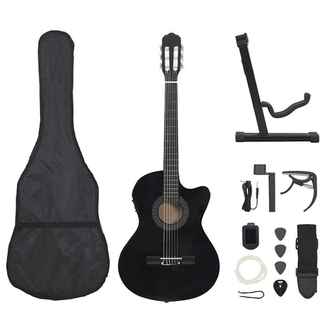 Vidaxl set de guitare 12 pièces avec égaliseur et 6 cordes western noir