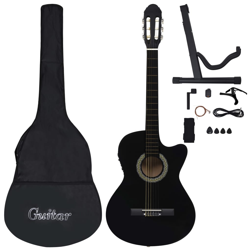 Vidaxl 12-delt gitarsett med utjevner og 6 strenger Western Black