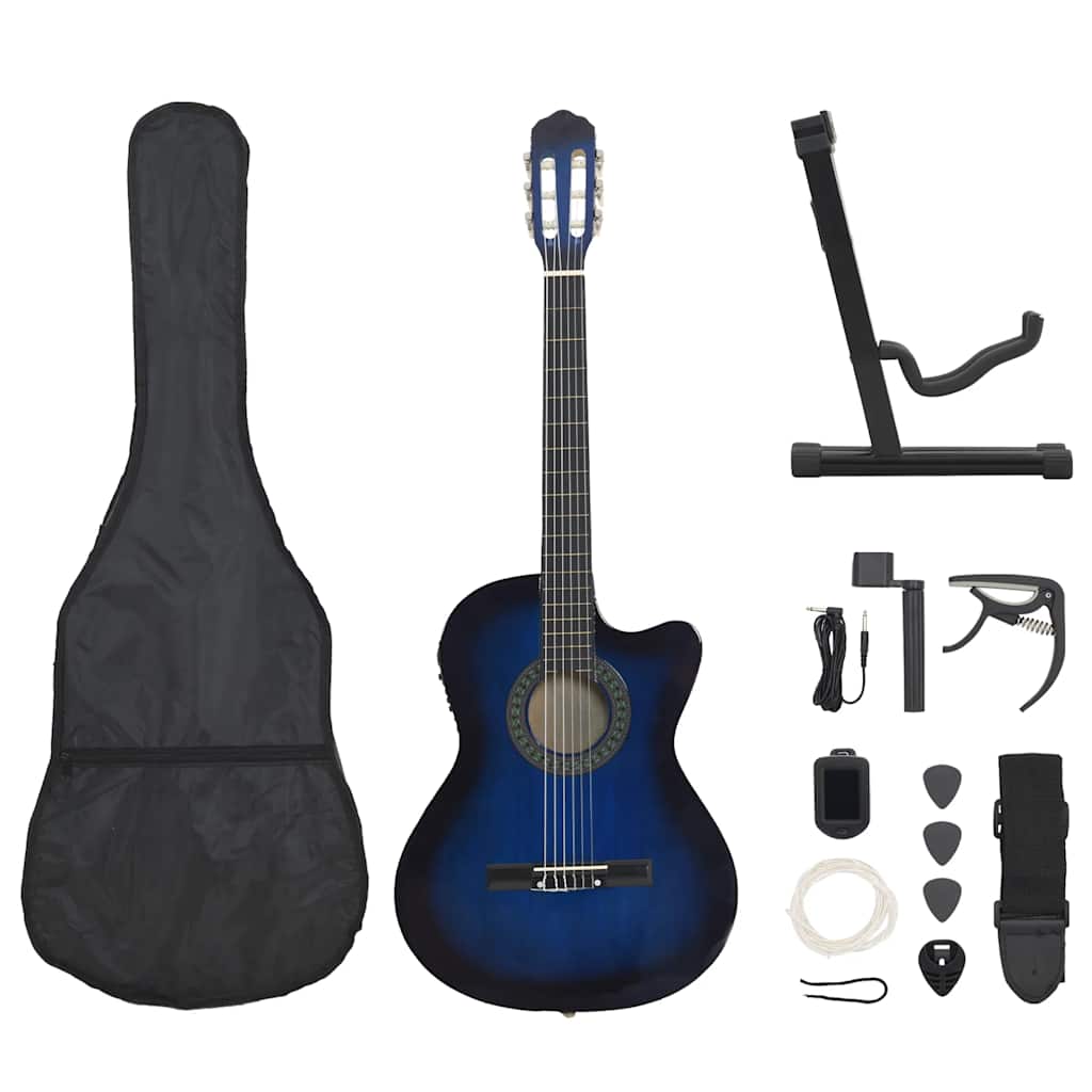Vidaxl ensemble de guitare 12 pièces avec égaliseur et 6 cordes western bleu
