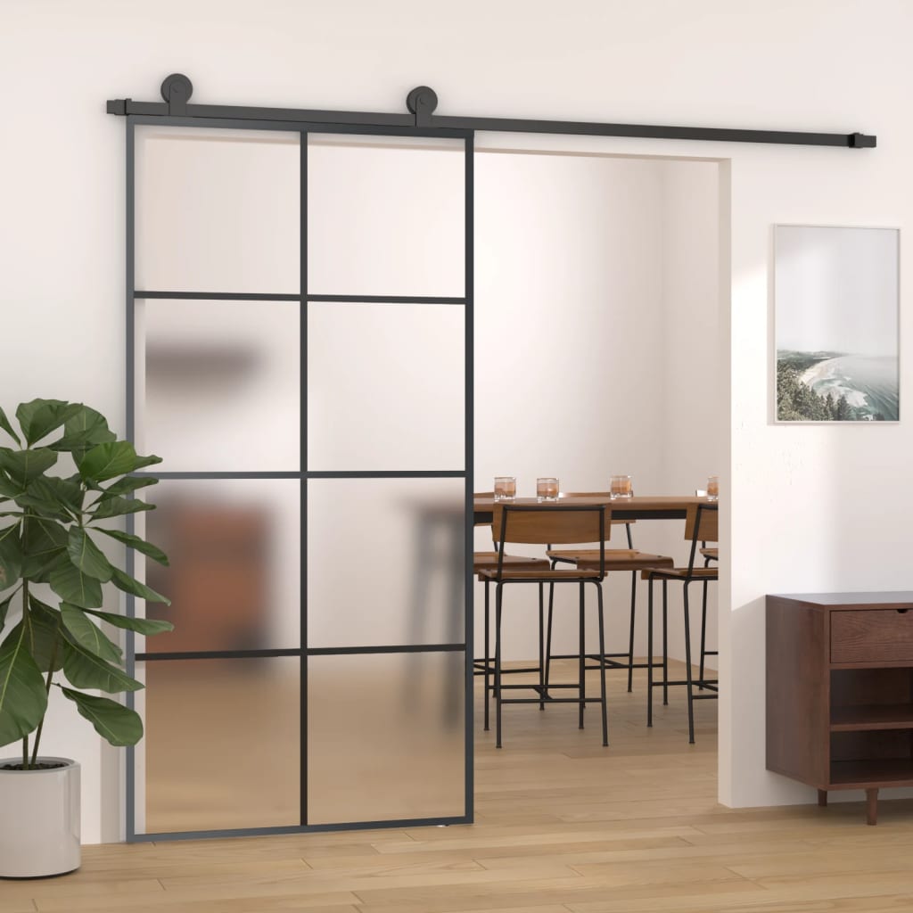 Puerta corredera de Vidaxl 102.5x205 cm de aluminio y vidrio ESG negro