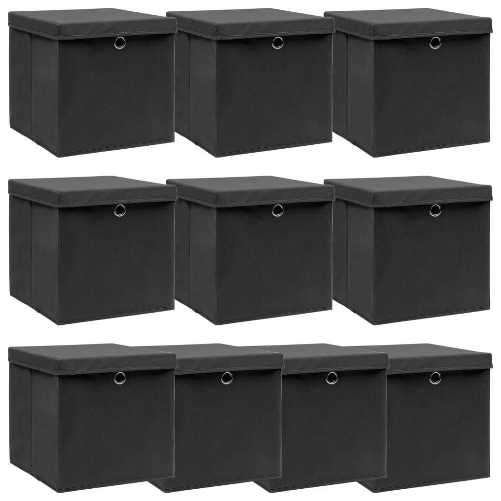 Boîtes de rangement vidaxl avec couvercle 10 pcs 32x32x32 cm tissu noir