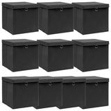 Boîtes de rangement vidaxl avec couvercle 10 pcs 32x32x32 cm tissu noir