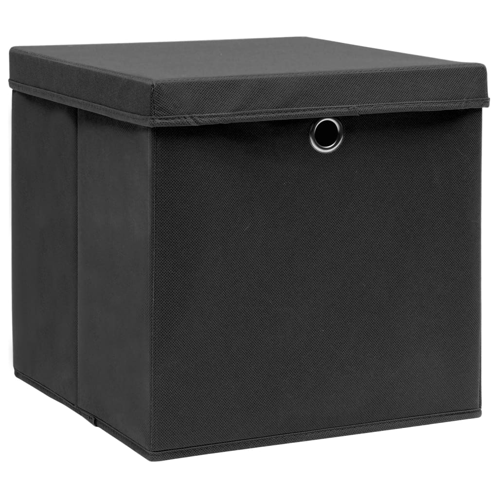 Boîtes de rangement vidaxl avec couvercle 10 pcs 32x32x32 cm tissu noir