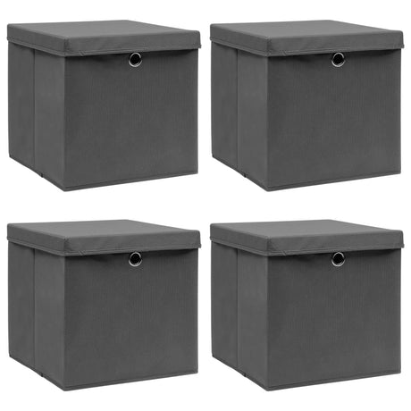 Boîtes de rangement Vidaxl avec couvercle 4 PCS 32x32x32 cm Gray