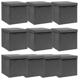 Vidaxl storage boxes with lid 10 pcs 32x32x32 cm fabric gray