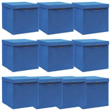 Boîtes de rangement vidaxl avec couvercle 10 pcs 32x32x32 cm Bleu