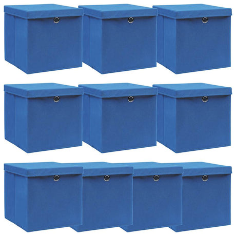 Boîtes de rangement vidaxl avec couvercle 10 pcs 32x32x32 cm Bleu