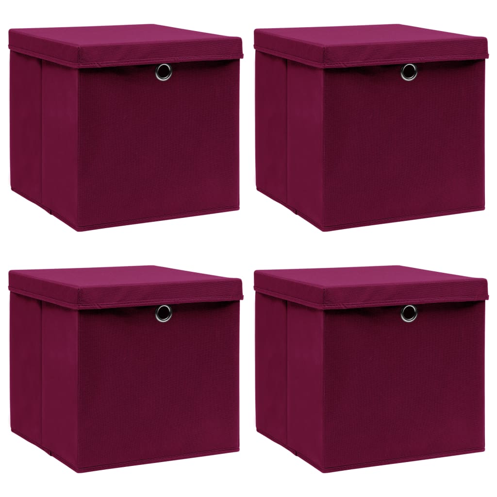 Boîtes de rangement Vidaxl avec couvercle 4 PCS 32x32x32 cm Tissu rouge foncé