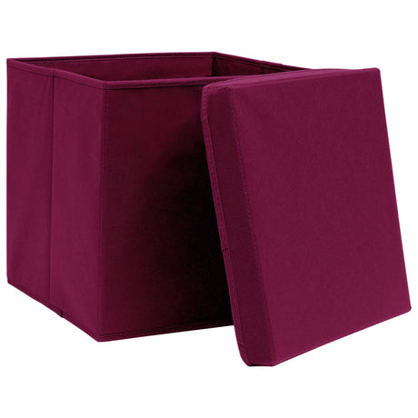 Boîtes de rangement Vidaxl avec couvercle 4 PCS 32x32x32 cm Tissu rouge foncé