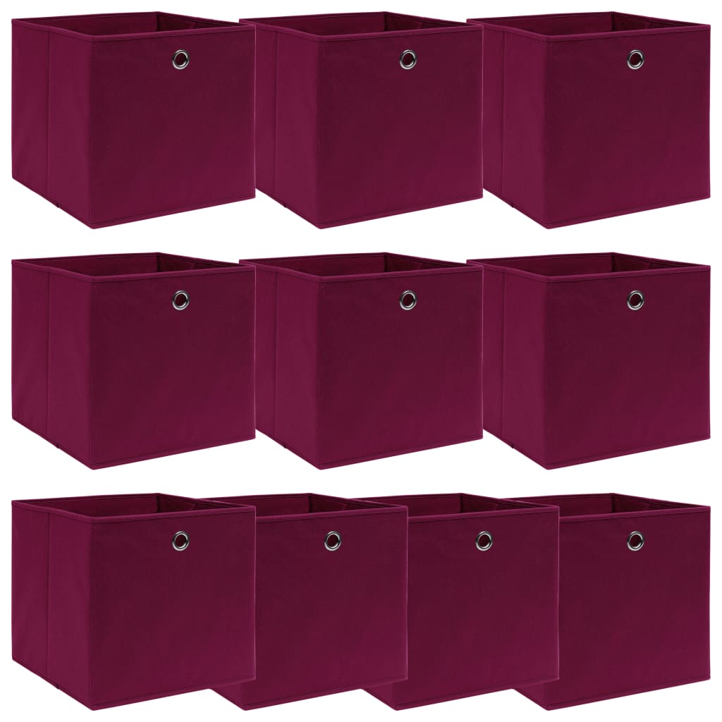 Boîtes de rangement Vidaxl 10 PCS 32x32x32 cm Tissu rouge foncé