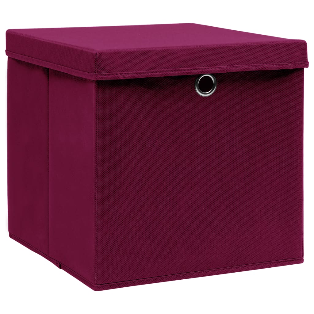 Cajas de almacenamiento de Vidaxl con tapa 10 PCS 32x32x32 CM tela roja oscura