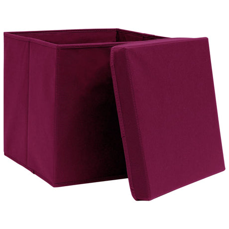 Boîtes de stockage Vidaxl avec couvercle 10 PCS 32x32x32 cm Tissu rouge foncé