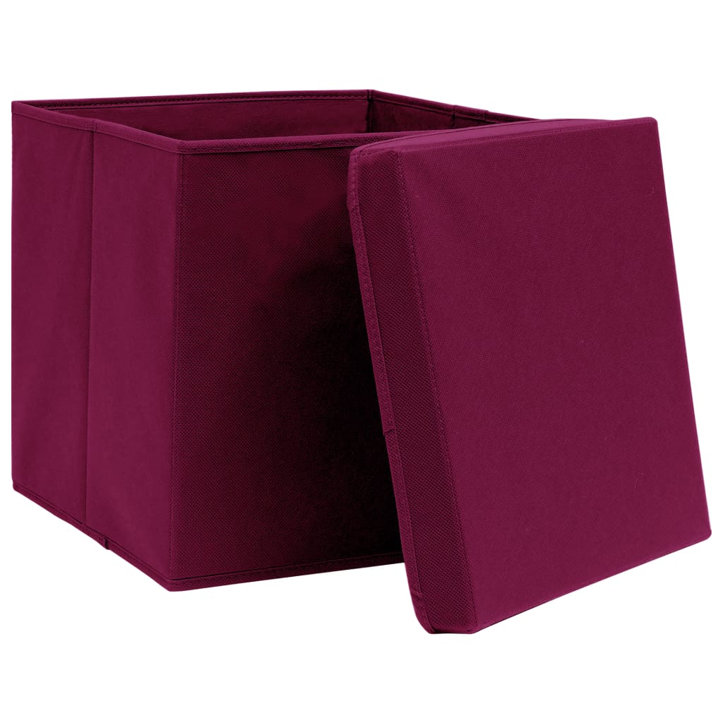 Vidaxl storage boxes with lid 10 pcs 32x32x32 cm fabric dark red