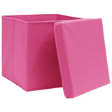 Cajas de almacenamiento de Vidaxl con tapa 4 PCS 32x32x32 CM Fabric Pink