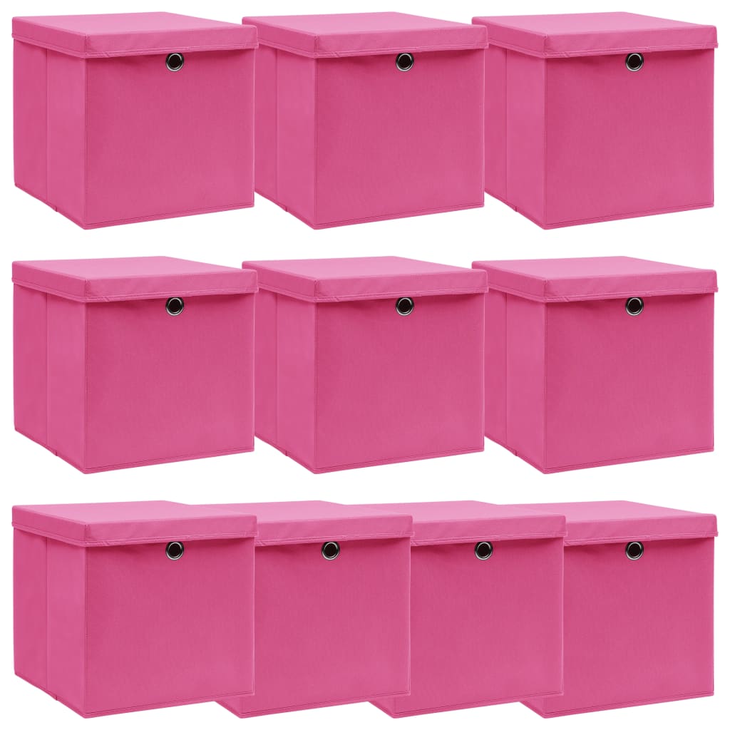 Vidaxl opbergboxen met deksel 10 st 32x32x32 cm stof roze