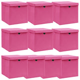 Cajas de almacenamiento de Vidaxl con tapa 10 PCS 32x32x32 CM Fabric Pink