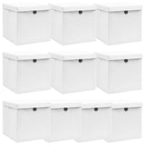 Boîtes de rangement vidaxl avec couvercle 10 pcs 32x32x32 cm tissu blanc