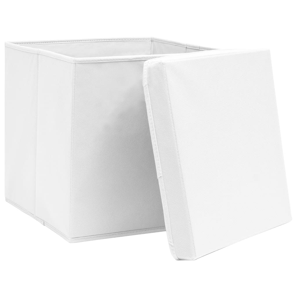 Boîtes de rangement vidaxl avec couvercle 10 pcs 32x32x32 cm tissu blanc