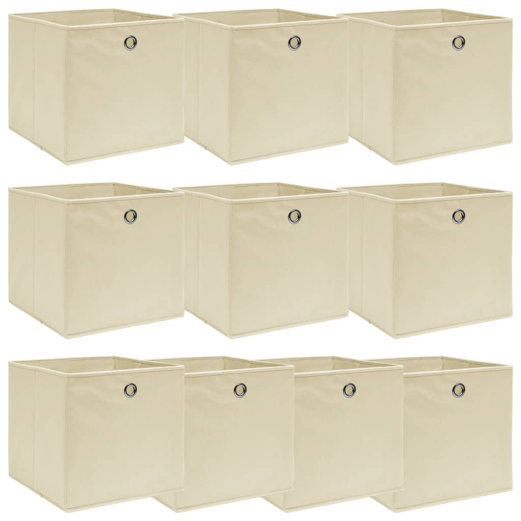 Scatole di archiviazione Vidaxl 10 PC 32x32x32 CM Crema in tessuto