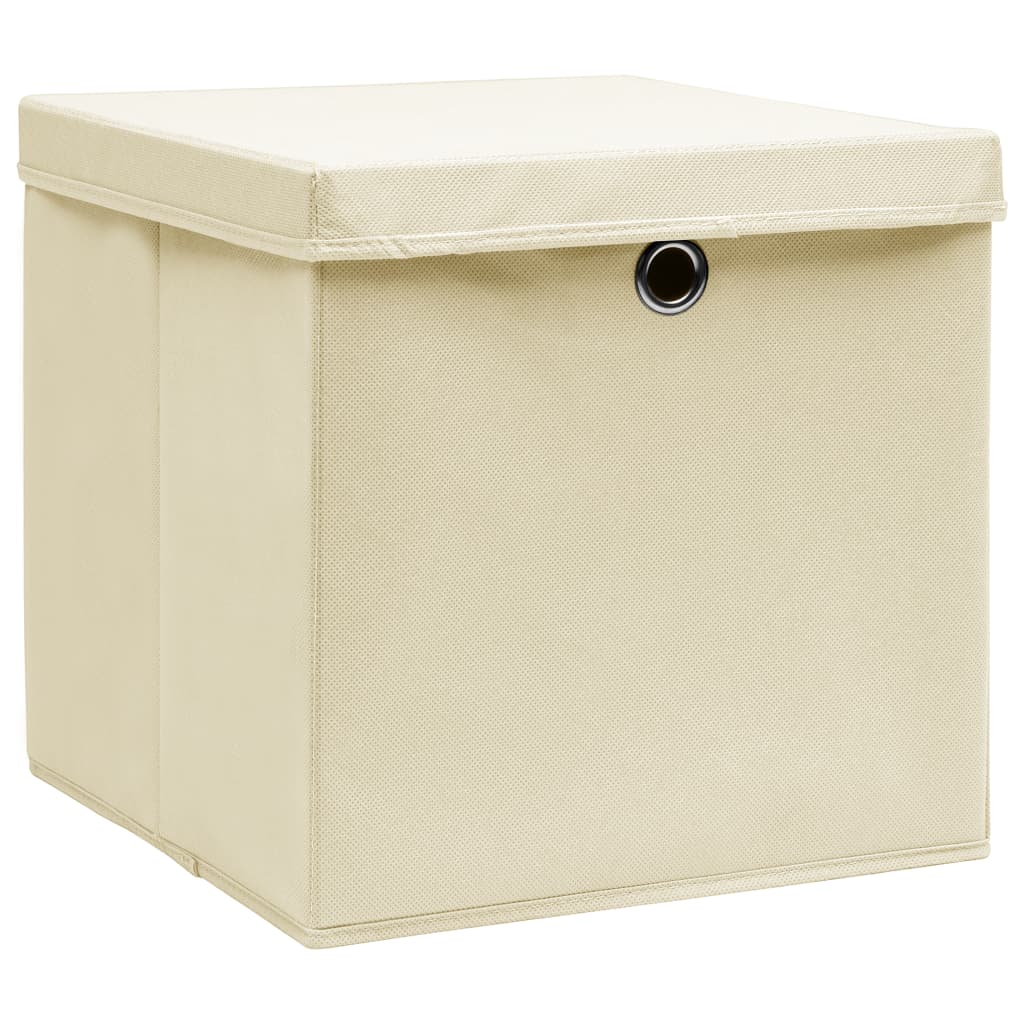 Scatole di archiviazione Vidaxl con coperchio da 10 pezzi 32x32x32 cm Crema in tessuto -Collorato