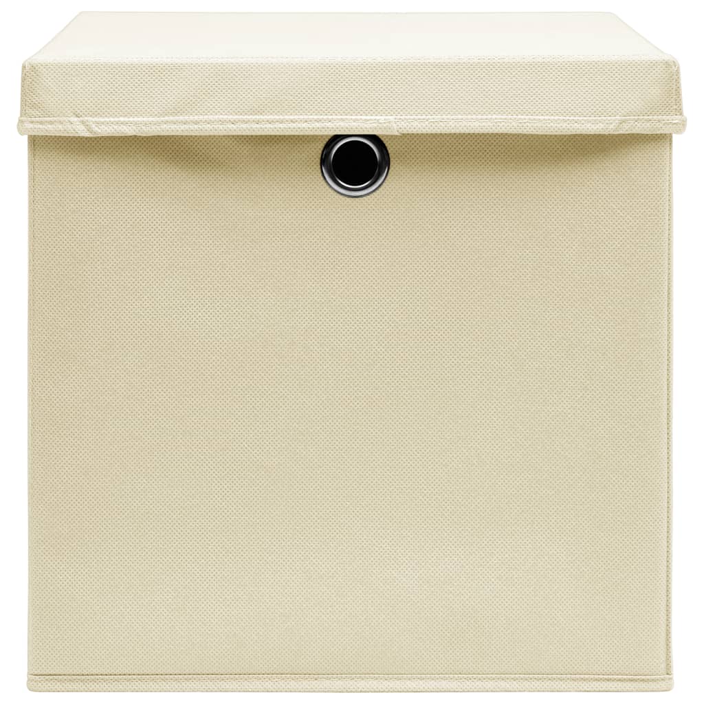 Scatole di archiviazione Vidaxl con coperchio da 10 pezzi 32x32x32 cm Crema in tessuto -Collorato