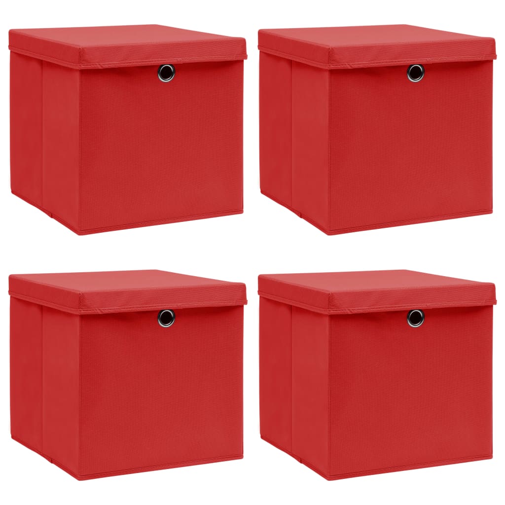 Boîtes de stockage Vidaxl avec couvercle 4 PCS 32x32x32 cm Red