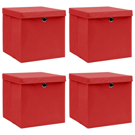 Boîtes de stockage Vidaxl avec couvercle 4 PCS 32x32x32 cm Red