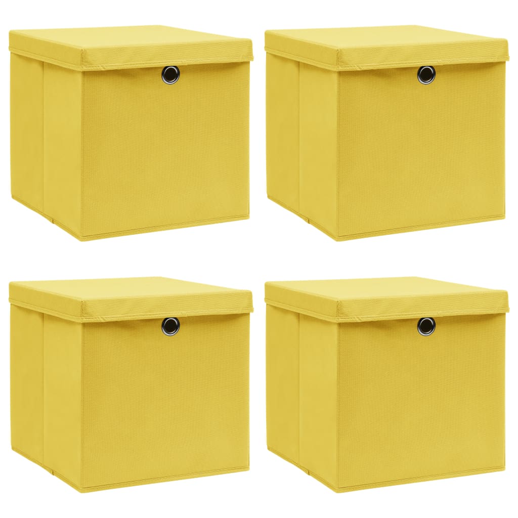 Cajas de almacenamiento de Vidaxl con tapa 4 PCS 32x32x32 CM Tigra amarillo