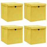 Boîtes de rangement vidaxl avec couvercle 4 pcs 32x32x32 cm Tissu jaune