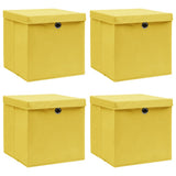 Boîtes de rangement vidaxl avec couvercle 4 pcs 32x32x32 cm Tissu jaune