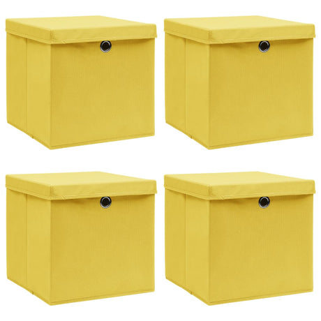 Boîtes de rangement vidaxl avec couvercle 4 pcs 32x32x32 cm Tissu jaune
