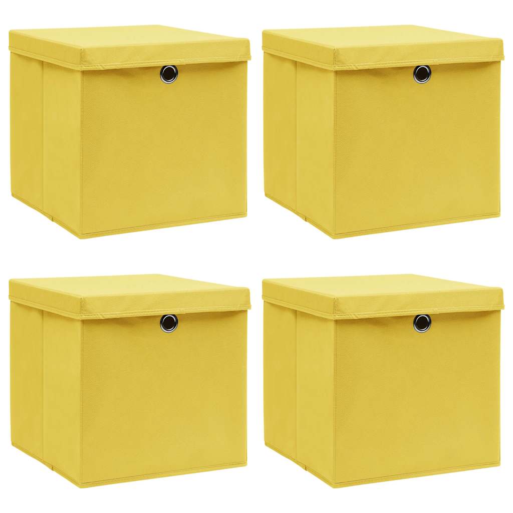 Boîtes de rangement vidaxl avec couvercle 4 pcs 32x32x32 cm Tissu jaune