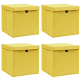 Boîtes de rangement vidaxl avec couvercle 4 pcs 32x32x32 cm Tissu jaune