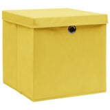 Boîtes de rangement vidaxl avec couvercle 4 pcs 32x32x32 cm Tissu jaune