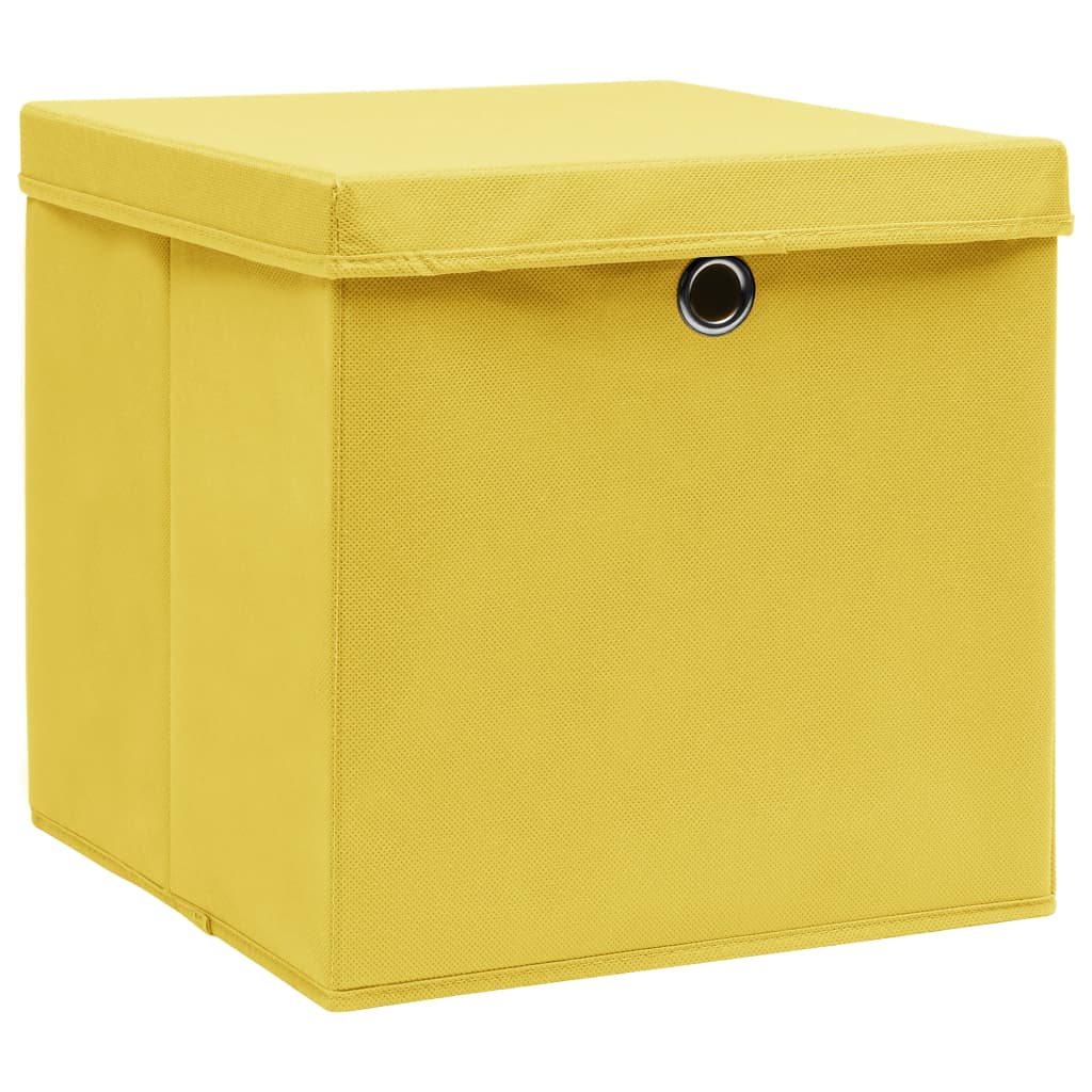 Boîtes de rangement vidaxl avec couvercle 4 pcs 32x32x32 cm Tissu jaune