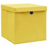 Boîtes de rangement vidaxl avec couvercle 4 pcs 32x32x32 cm Tissu jaune