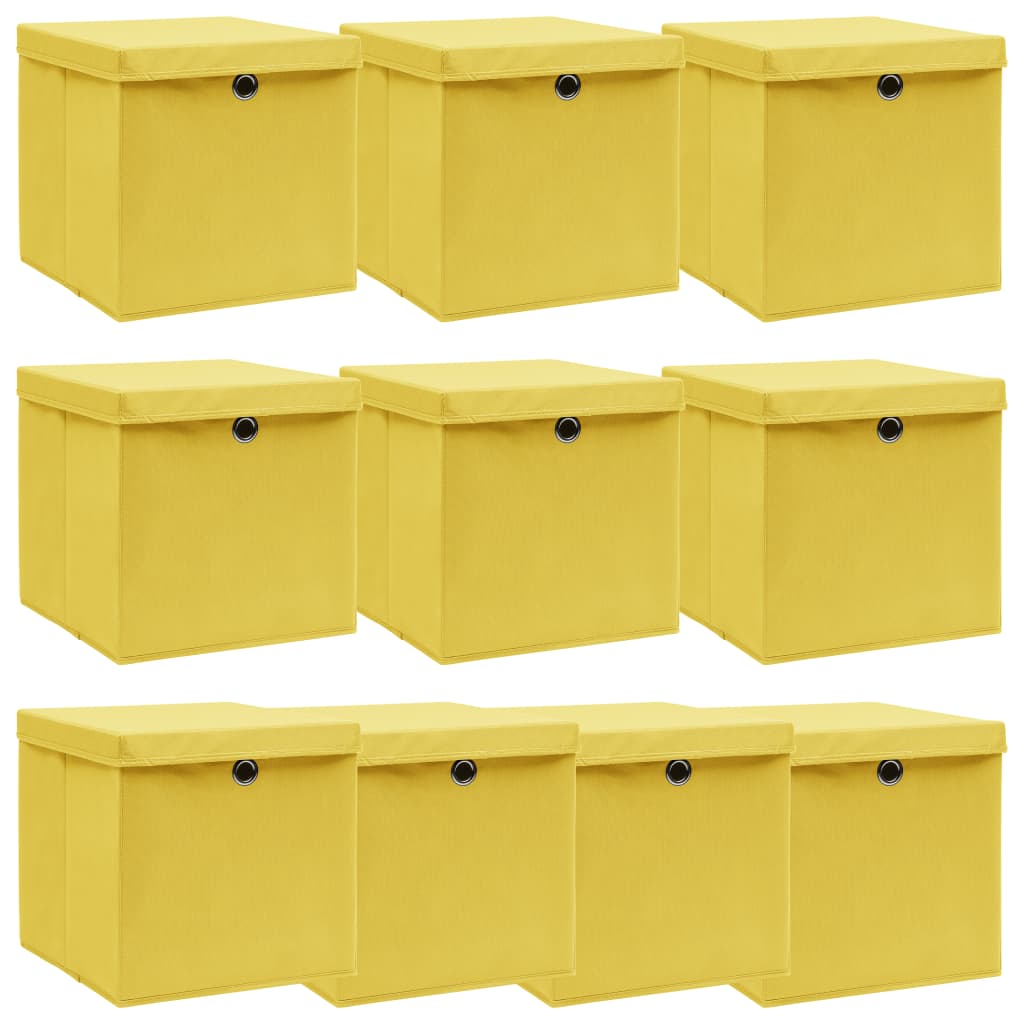 Boîtes de rangement vidaxl avec couvercle 10 pcs 32x32x32 cm Tissu jaune