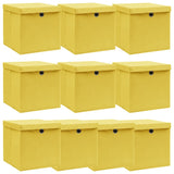 Boîtes de rangement vidaxl avec couvercle 10 pcs 32x32x32 cm Tissu jaune