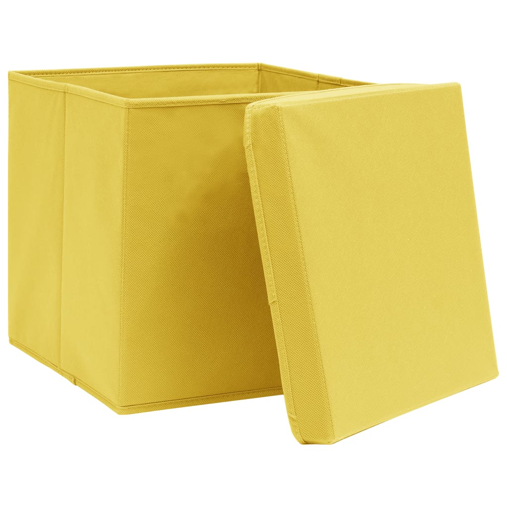 Boîtes de rangement vidaxl avec couvercle 10 pcs 32x32x32 cm Tissu jaune