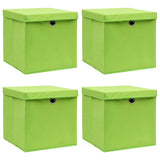 Boîtes de rangement Vidaxl avec couvercle 4 PCS 32x32x32 cm Tissu vert