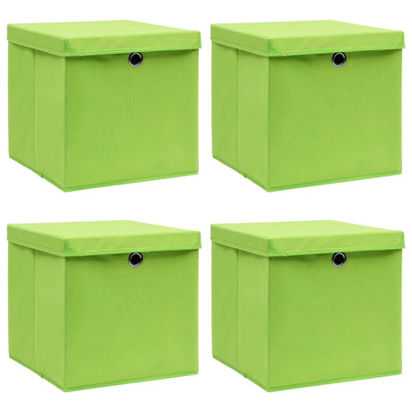 Boîtes de rangement Vidaxl avec couvercle 4 PCS 32x32x32 cm Tissu vert