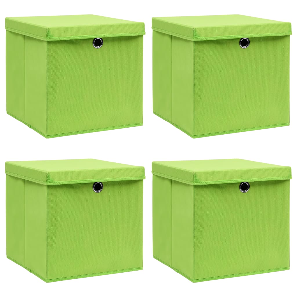 Boîtes de rangement Vidaxl avec couvercle 4 PCS 32x32x32 cm Tissu vert