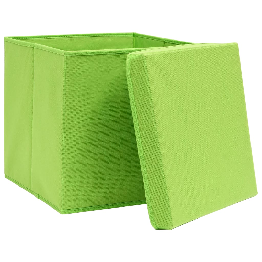 Cajas de almacenamiento de Vidaxl con tapa 4 PCS 32x32x32 CM Fabric Green