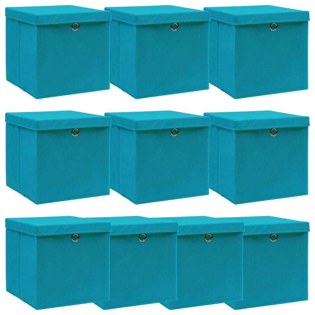 Scatole di archiviazione Vidaxl con coperchio 10 pezzi 32x32x32 cm tessuto blu baby